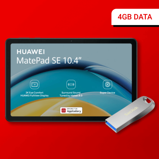 Image of a Huawei Matepad SE and SanDisk USB 128GB