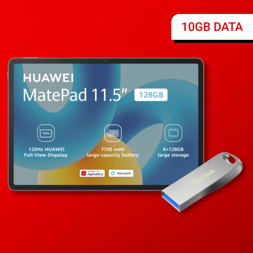 Image of a Huawei Matepad 11.5 and SanDisk USB 128GB