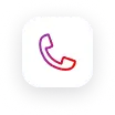 Square white icon featuring a purple and red gradient outline of a telephone handset.
