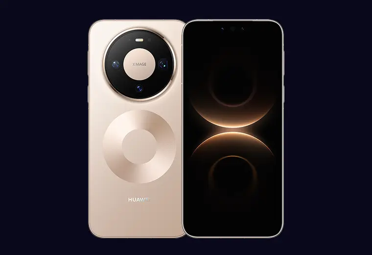 A gold Huawei smartphone displaying the front screen alongside the back panel, which features a prominent circular XMAGE camera module