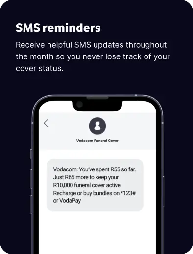 Receive helpful SMS updates throughout the month so you never lose track of your cover status.
