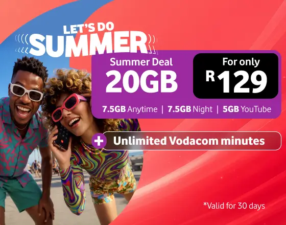 Let's Do Summer promotion offering 20GB data and unlimited Vodacom minutes for R129, valid for 30 days