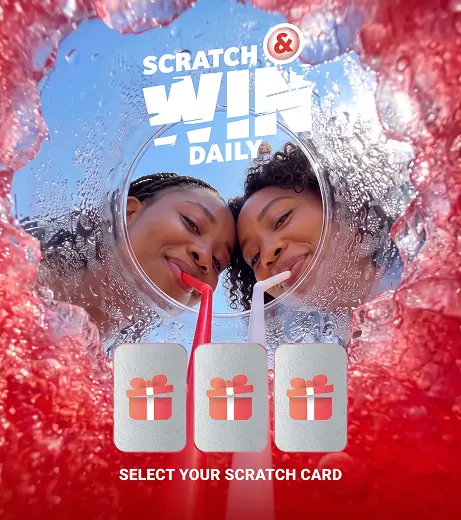 Scratch & Win Daily promotional banner showing three gift scratch cards and text 'Select your scratch card'