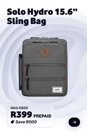 Solo Hydro 15.6-inch sling bag in grey, on sale for R399 prepaid, saving R500