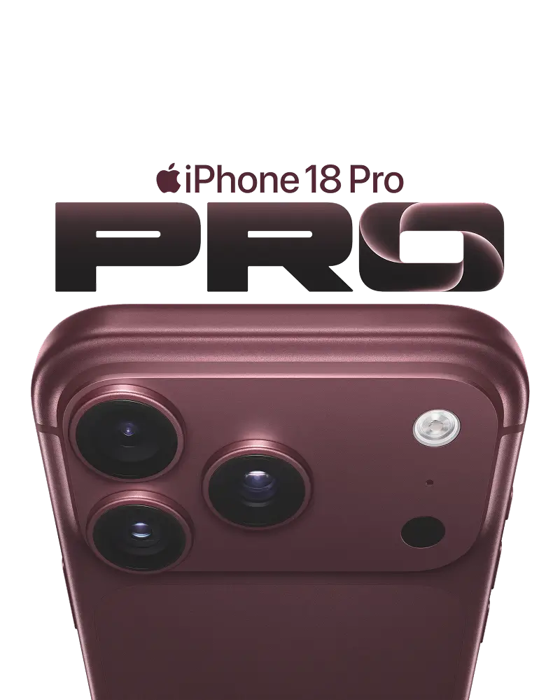 Close-up of the rear camera module of a dark burgundy iPhone 18 Pro.